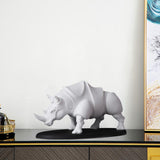 Maxbell Rhino Sculpture Animal Model Office Desk Ornament Christmas Decor White