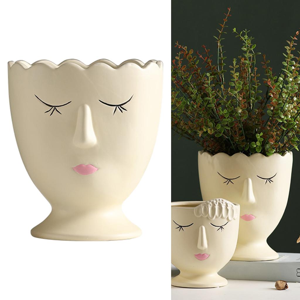 Maxbell  Human Face Ceramic Home Plants Flower Pot Vase Planter Desktop Decor Art L