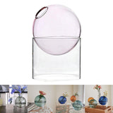 Maxbell  Art Clear Round Glass Vase Tabletop Terrarium Container Bud Pot Home Decor Pink Tall