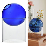 Maxbell  Art Clear Round Glass Vase Tabletop Terrarium Container Bud Pot Home Decor Blue Tall