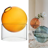 Maxbell  Art Clear Round Glass Vase Tabletop Terrarium Container Bud Pot Home Decor Orange Short