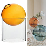Maxbell  Art Clear Round Glass Vase Tabletop Terrarium Container Bud Pot Home Decor Orange Tall