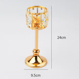 Gold Crystal Candle Holder Pillar Candlestick Stand Party Decor 9.5x24cm