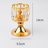 Gold Crystal Candle Holder Pillar Candlestick Stand Party Decor 9.5x14cm