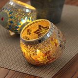 Mosaic Round Glass Gyro Candle Holder Ornament Decor Home Restaurant Spa Orange