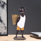 African Statue Resin Tribal Kids Sculpture Figurine Home Collectibles Decor