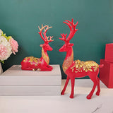 Maxbell Elk Statue Resin Crafts Figurine Sculpture Home Christmas Decors Red