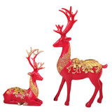 Maxbell Elk Statue Resin Crafts Figurine Sculpture Home Christmas Decors Red