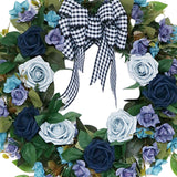 Maxbell Rose Wreath Colorful Round Front Door Vine Hanging for Home Party Halloween Blue Haze