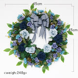Maxbell Rose Wreath Colorful Round Front Door Vine Hanging for Home Party Halloween Blue Haze