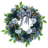 Maxbell Rose Wreath Colorful Round Front Door Vine Hanging for Home Party Halloween Blue Haze