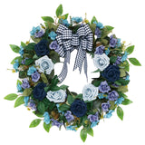Maxbell Rose Wreath Colorful Round Front Door Vine Hanging for Home Party Halloween Blue Haze
