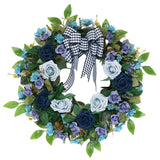 Maxbell Rose Wreath Colorful Round Front Door Vine Hanging for Home Party Halloween Blue Haze