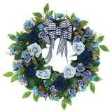 Maxbell Rose Wreath Colorful Round Front Door Vine Hanging for Home Party Halloween Blue Haze