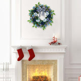 Maxbell Rose Wreath Colorful Round Front Door Vine Hanging for Home Party Halloween Blue Haze