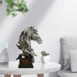 Maxbell Retro Horse Head Statue Display Decoration Office Desktop Wine Sculpture Silver
