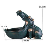 Maxbell Resin Hippopotamus Statue Key Storage Figurine Sculpture Home Office Decors Blue Green