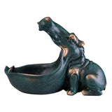 Maxbell Resin Hippopotamus Statue Key Storage Figurine Sculpture Home Office Decors Blue Green