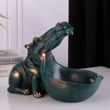 Maxbell Resin Hippopotamus Statue Key Storage Figurine Sculpture Home Office Decors Blue Green