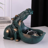 Maxbell Resin Hippopotamus Statue Key Storage Figurine Sculpture Home Office Decors Blue Green