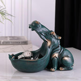 Maxbell Resin Hippopotamus Statue Key Storage Figurine Sculpture Home Office Decors Blue Green