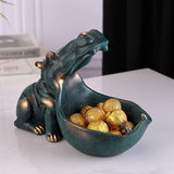 Maxbell Resin Hippopotamus Statue Key Storage Figurine Sculpture Home Office Decors Blue Green