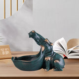 Maxbell Resin Hippopotamus Statue Key Storage Figurine Sculpture Home Office Decors Blue Green