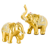 Maxbell 2x Lucky Feng Shui Elephant Statue Sculpture Wealth Figurine Gift Home Decor Gold