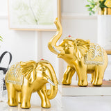 Maxbell 2x Lucky Feng Shui Elephant Statue Sculpture Wealth Figurine Gift Home Decor Gold