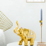 Maxbell 2x Lucky Feng Shui Elephant Statue Sculpture Wealth Figurine Gift Home Decor Gold