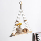 Maxbell Boho Style Tapestry Wall Shelf Woven Cotton Rope Plant Rack Home Decoration