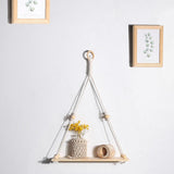 Maxbell Boho Style Tapestry Wall Shelf Woven Cotton Rope Plant Rack Home Decoration
