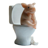 Maxbell Modern Pig Figurine Sculpture Micro Landscape Crafts Cake Toppers Home Decor Sit on Toilet