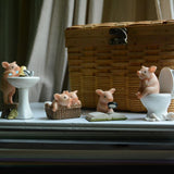 Maxbell Modern Pig Figurine Sculpture Micro Landscape Crafts Cake Toppers Home Decor Sit on Toilet