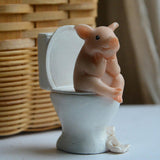 Maxbell Modern Pig Figurine Sculpture Micro Landscape Crafts Cake Toppers Home Decor Sit on Toilet