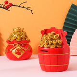 Maxbell Resin Piggy Bank Money Bag Shape Figurine for Home Decorations Red 11x13cm