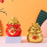 Maxbell Resin Piggy Bank Money Bag Shape Figurine for Home Decorations Red 11x13cm