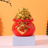 Maxbell Resin Piggy Bank Money Bag Shape Figurine for Home Decorations Red 11x13cm