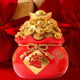 Maxbell Resin Piggy Bank Money Bag Shape Figurine for Home Decorations Red 11x13cm
