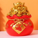 Maxbell Resin Piggy Bank Money Bag Shape Figurine for Home Decorations Red 11x13cm