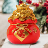 Maxbell Resin Piggy Bank Money Bag Shape Figurine for Home Decorations Red 11x13cm