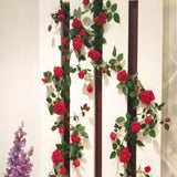 Maxbell 6ft Artificial Flower Silk Rose Leaf Garland Vine Home Wedding Garden Decors Red 11cm