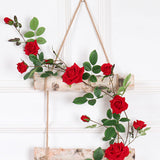 Maxbell 6ft Artificial Flower Silk Rose Leaf Garland Vine Home Wedding Garden Decors Red 11cm