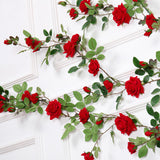 Maxbell 6ft Artificial Flower Silk Rose Leaf Garland Vine Home Wedding Garden Decors Red 11cm
