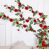 Maxbell 6ft Artificial Flower Silk Rose Leaf Garland Vine Home Wedding Garden Decors Red 11cm