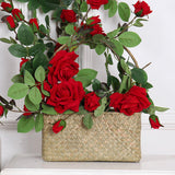 Maxbell 6ft Artificial Flower Silk Rose Leaf Garland Vine Home Wedding Garden Decors Red 11cm