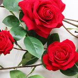 Maxbell 6ft Artificial Flower Silk Rose Leaf Garland Vine Home Wedding Garden Decors Red 11cm