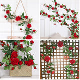 Maxbell 6ft Artificial Flower Silk Rose Leaf Garland Vine Home Wedding Garden Decors Red 11cm