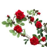 Maxbell 6ft Artificial Flower Silk Rose Leaf Garland Vine Home Wedding Garden Decors Red 11cm