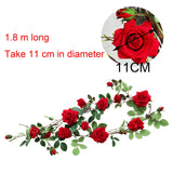 Maxbell 6ft Artificial Flower Silk Rose Leaf Garland Vine Home Wedding Garden Decors Red 11cm